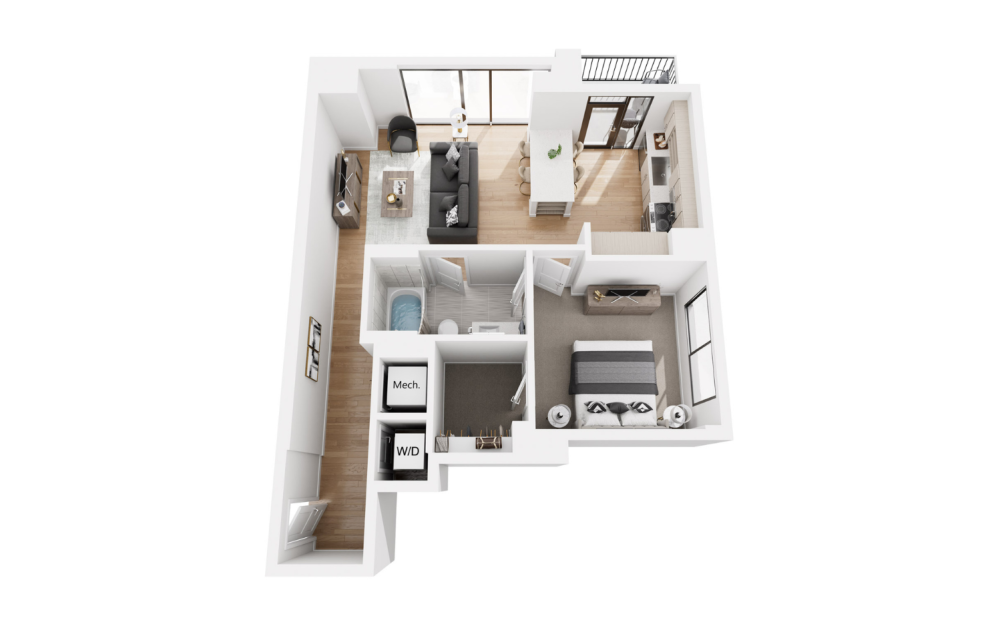 1BR 3  - 1 bedroom floorplan layout with 1 bathroom and 868 square feet