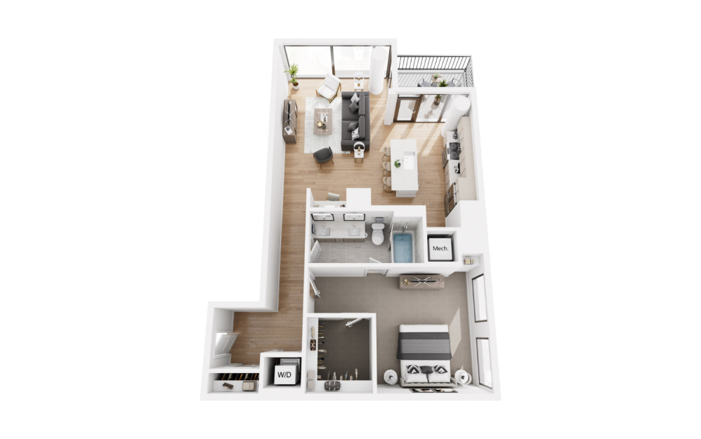 1BR 6  - 1 bedroom floorplan layout with 1 bathroom and 1020 square feet