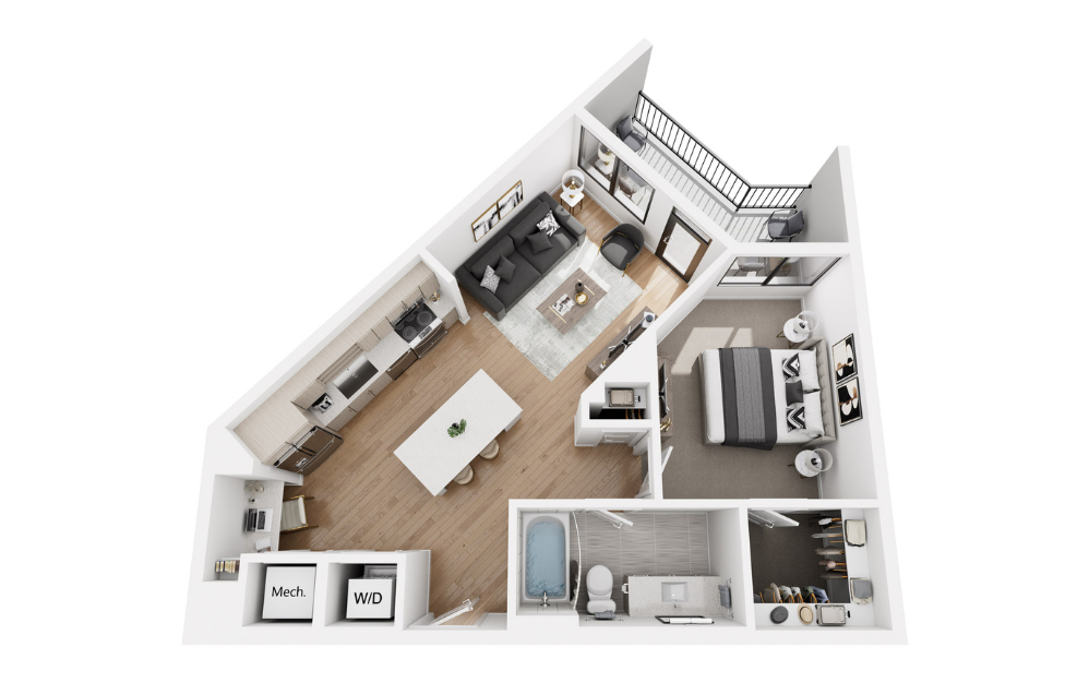 1BR B  - 1 bedroom floorplan layout with 1 bathroom and 733 - 741 square feet