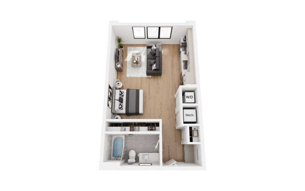 ST A  - Studio floorplan layout with 1 bathroom and 586 square feet