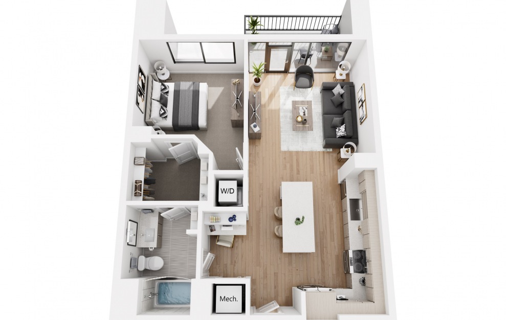 1BR 2  - 1 bedroom floorplan layout with 1 bath and 813 square feet.