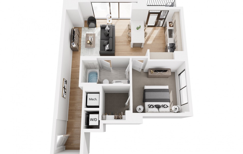 1BR 3 - 1 bedroom floorplan layout with 1 bath and 868 square feet.
