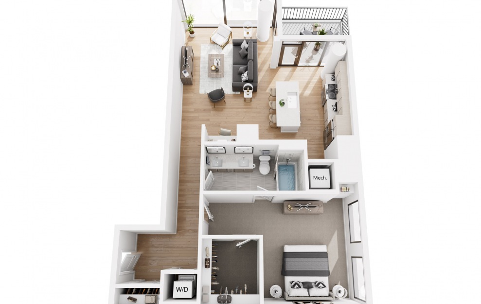 1BR 6 - 1 bedroom floorplan layout with 1 bath and 1020 square feet.