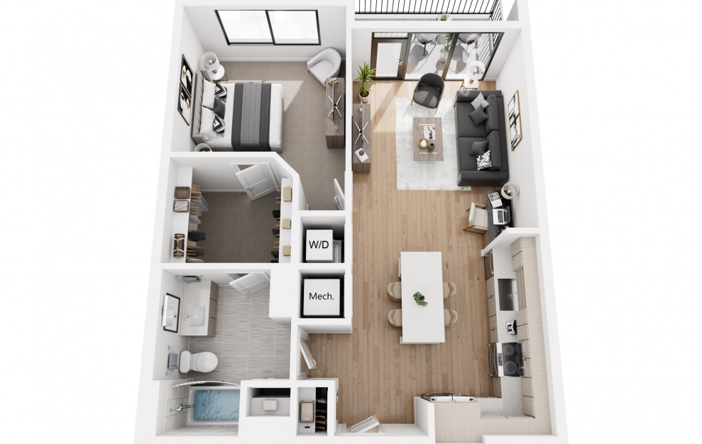 1BR  7 - 1 bedroom floorplan layout with 1 bath and 829 square feet.