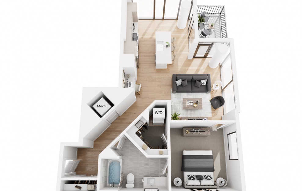 1BR 8 - 1 bedroom floorplan layout with 1 bath and 927 square feet.