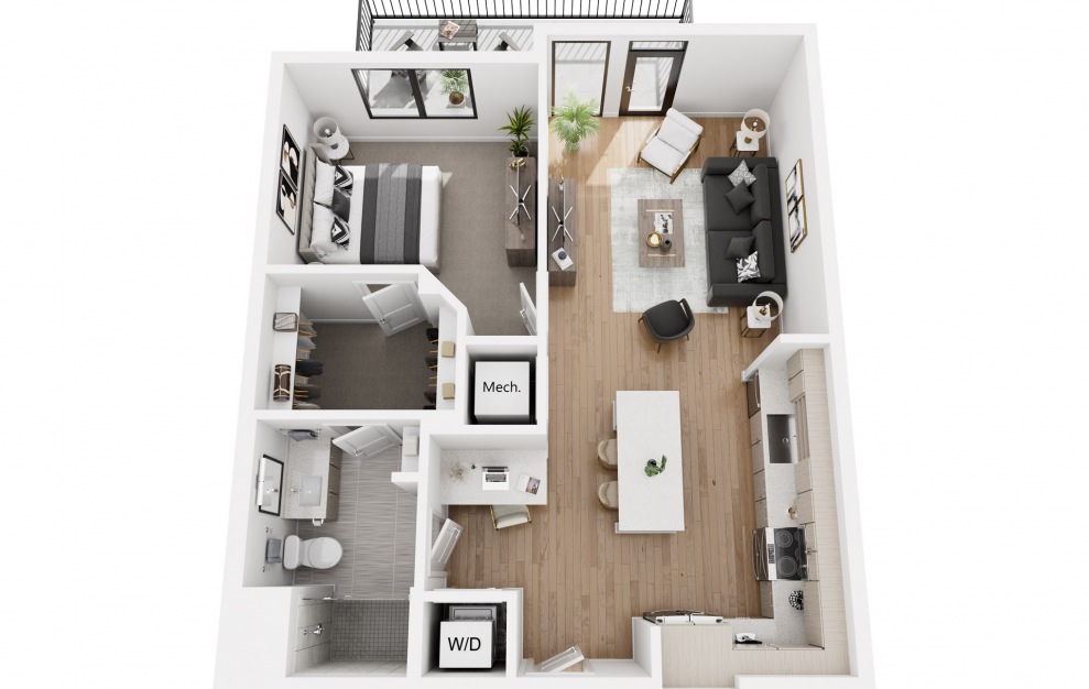 1BR A.3 - 1 bedroom floorplan layout with 1 bath and 834 square feet.