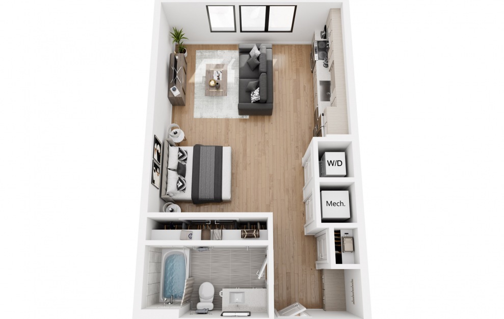 ST A  - Studio floorplan layout with 1 bath and 586 square feet.